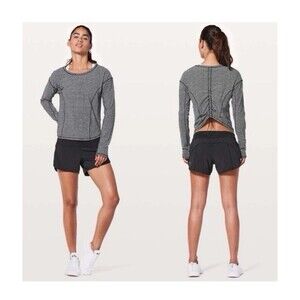 Lululemon On Pace Black Dot Long Sleeve Shirt Size 12 Boxy Cinch Large Thumb